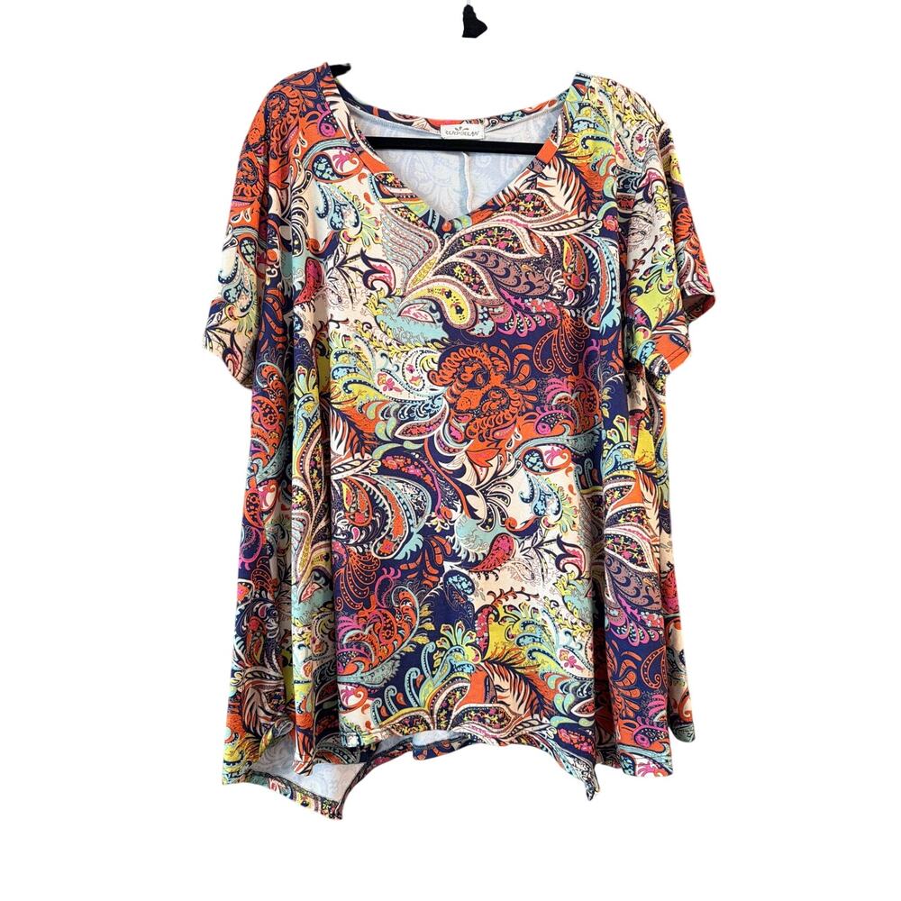 Zerdocean Women's Plus Size Purple & Orange Paisley Print Swing Blouse Size 2XL